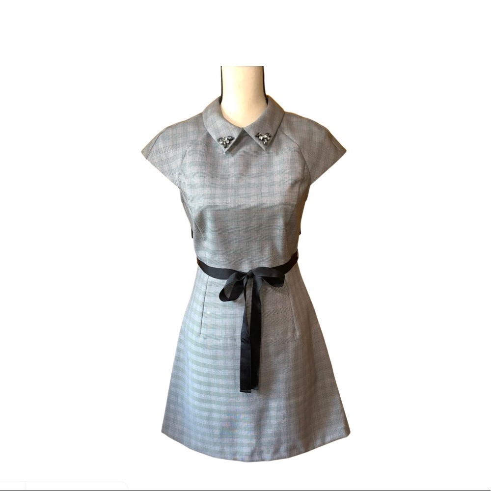 Item has SOLD!! Zara, Glen plaid, jewel collared, belted dress. Sz S
